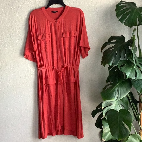 Alfani Dresses & Skirts - Alfani Orange Red Buttoned Dress V-Neck Dolman Sleeves